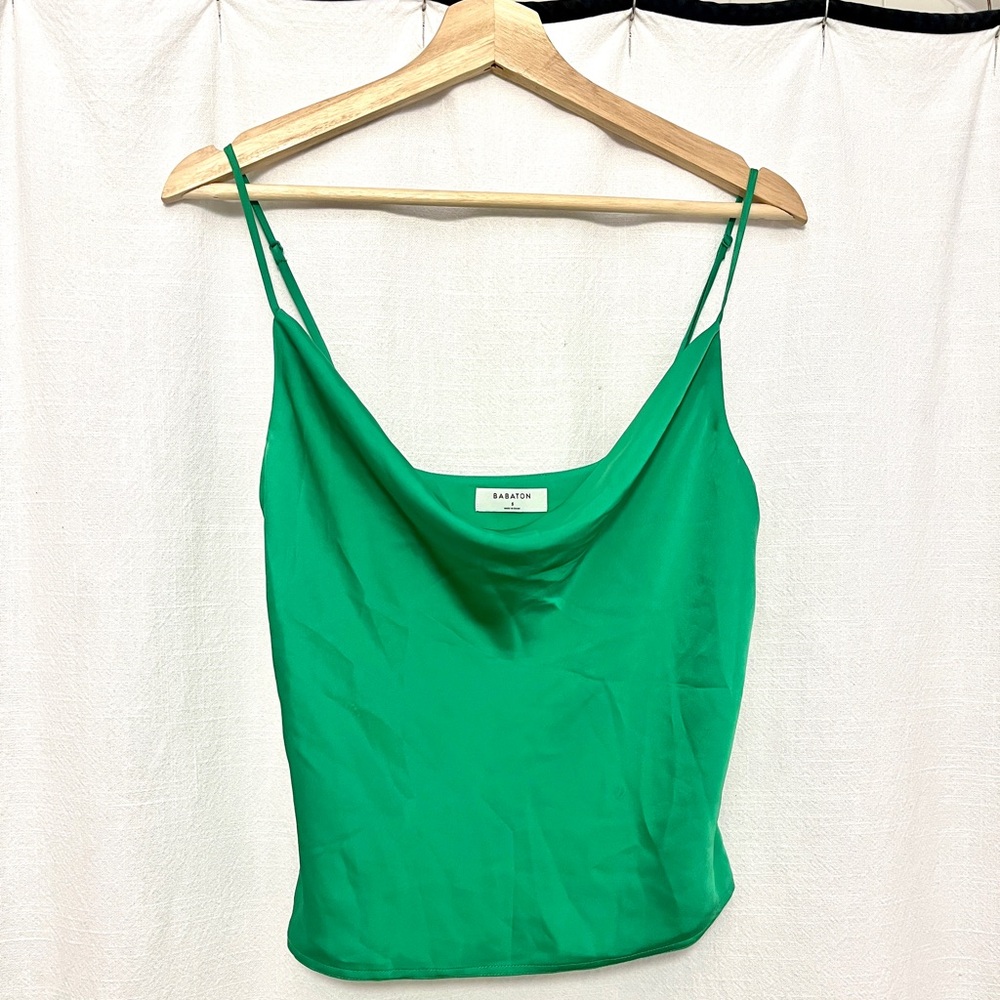 NWOT Babaton by Aritzia Gloss Green Satin Cowl Neck Camisole